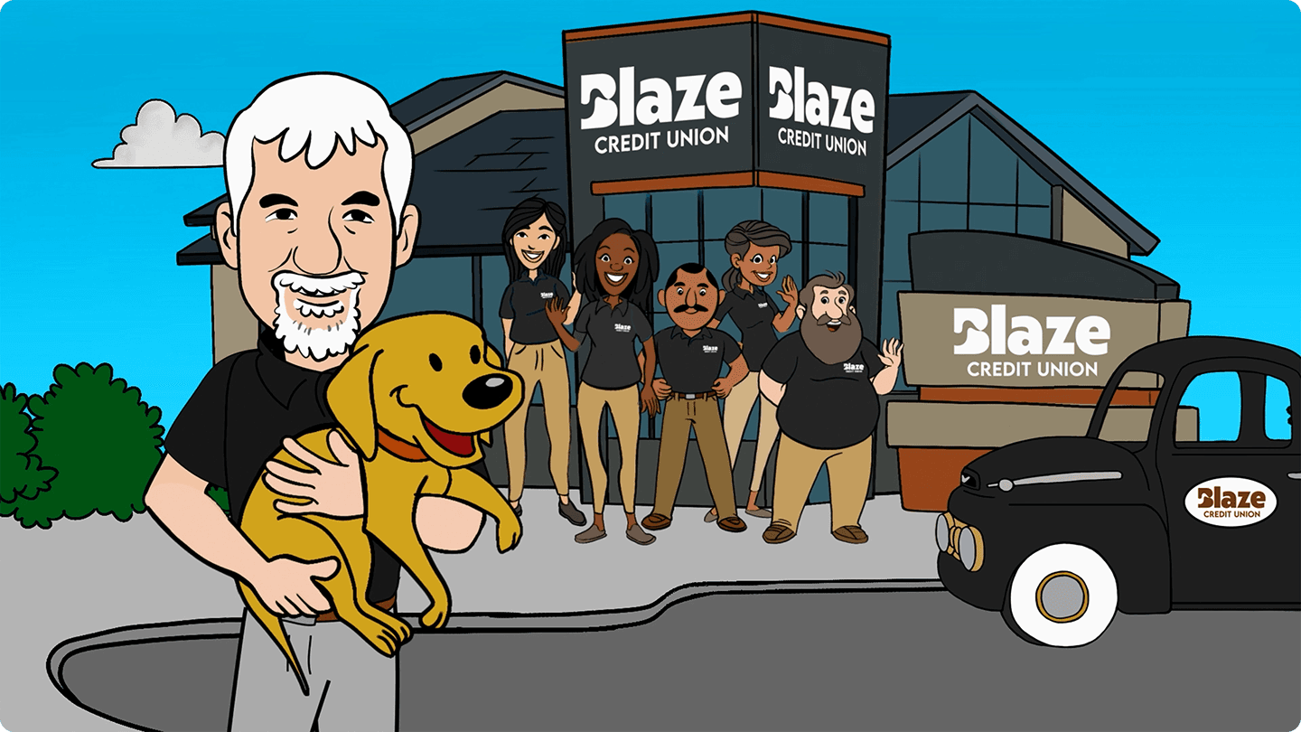 Blaze illustration of people outside building